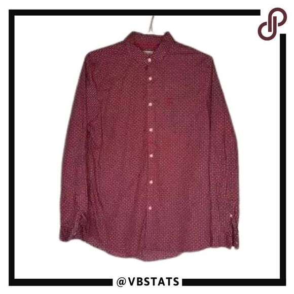 Jack Wills Red with White-Blue Small Print LS Button Down Shirt in Size Large - Picture 1 of 8